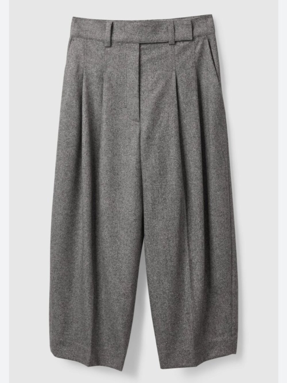 🌟COS🌟 PLEATED WOOL CASHMERE BLEND TWILL CROP BARREL LEG TROUSERS GRAY SZ 36, 4